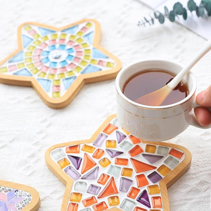 4PCS Mosaic Bamboo Coasters for Crafts, Blank Base Trays, Drinking Cup Coaster, Plant Coaster, Art Plate,DIY Mosaic Supplies (Star)