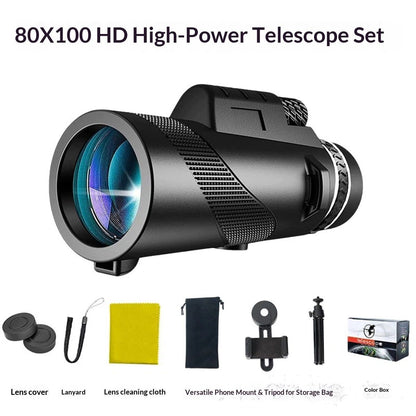 80*100 HD Monocular Telescope for Adults high Powered | Comes with Smartphone Adapter Tripod Hand Strap | Suitable for Bird Watching Sports Hiking Traveling