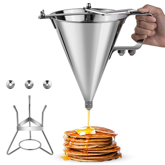 Stainless Steel Confectionery Funnels with Stand and 3 Nozzles, Commercial Grade Cake Decorating Tool Bakery Use, Precise Dispensing and Filling