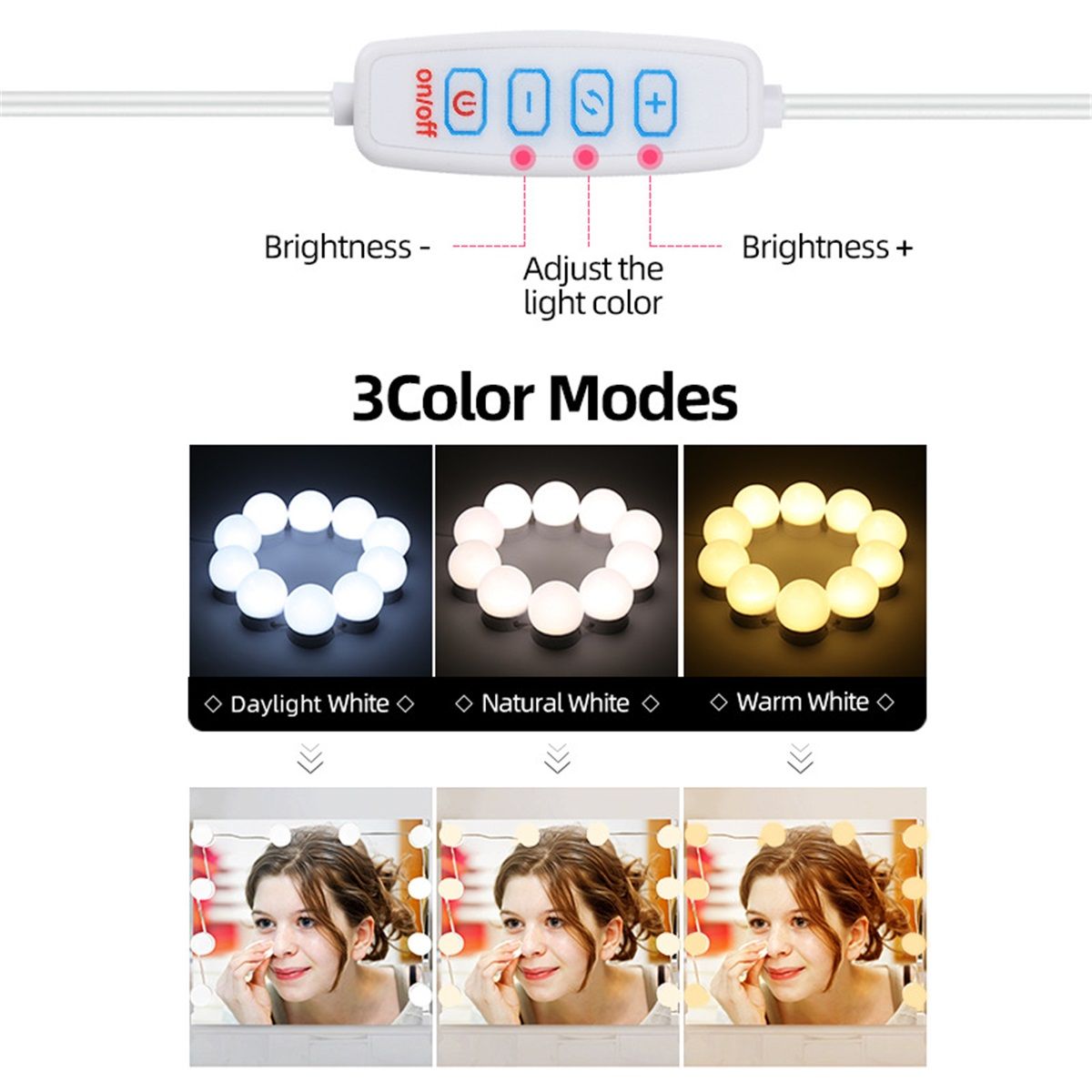 14 Bulb Vanity Lights for Mirror, Plug-in Power Adapter & Touch Dimmer, 3000-7000 K, (Mirror Not Included)