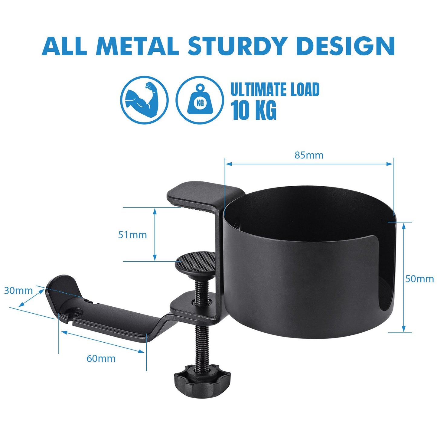 2 in 1 Desk Cup Holder with Headphone Hanger, Anti-Spill Cup Holder for Desk or Table, Easy to Install, Sturdy and Durable, Enough to Hold Coffee Mups, Water Bottles, Headphones