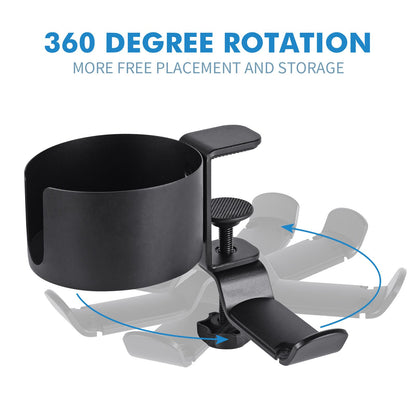 2 in 1 Desk Cup Holder with Headphone Hanger, Anti-Spill Cup Holder for Desk or Table, Easy to Install, Sturdy and Durable, Enough to Hold Coffee Mups, Water Bottles, Headphones