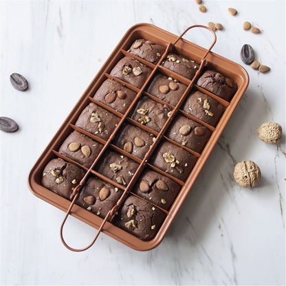 Brownie Pan with Dividers Nonstick Baking Pan for All Edge Brownies with Removable Divider, 2 in 1 Cake Pan + Brownie Baking Tray with 18 Pre-Cut Molds, Non-Toxic Oven/Dishwasher Safe