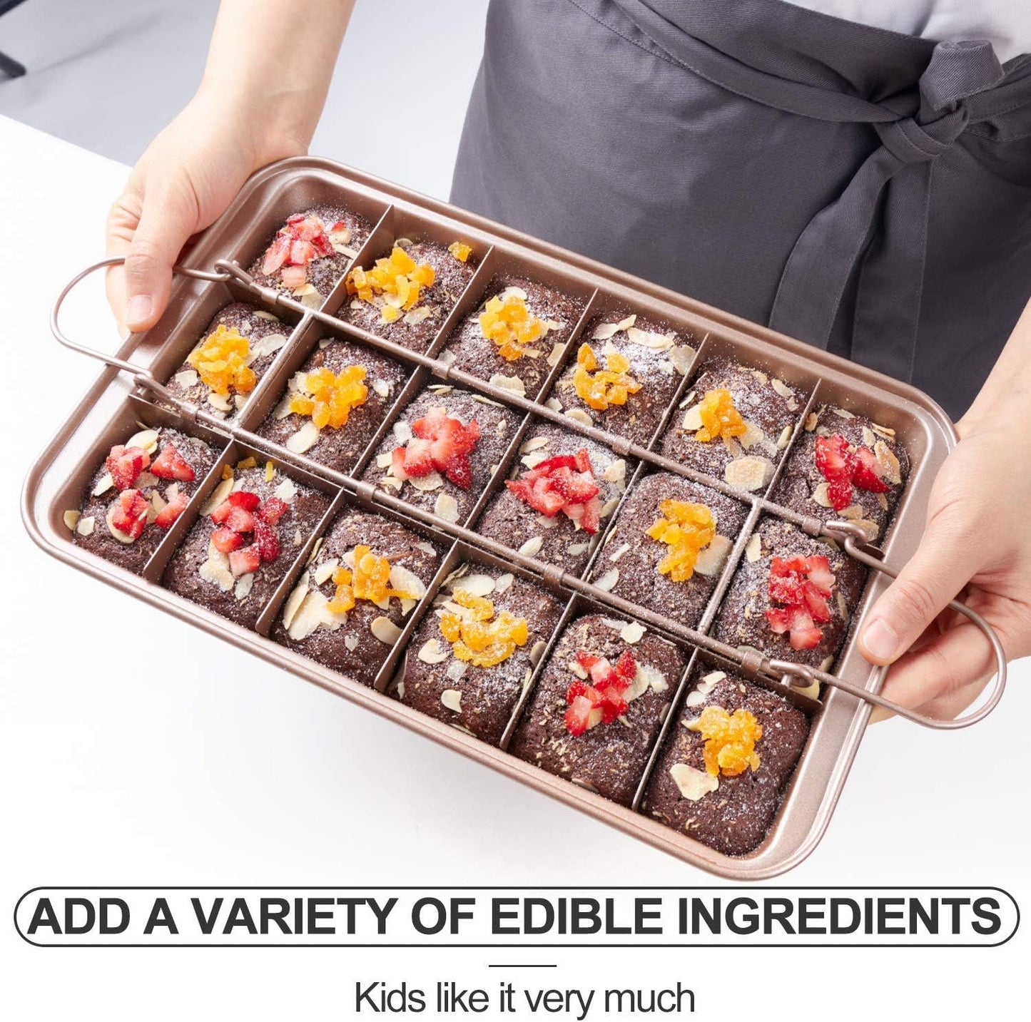 Brownie Pan with Dividers Nonstick Baking Pan for All Edge Brownies with Removable Divider, 2 in 1 Cake Pan + Brownie Baking Tray with 18 Pre-Cut Molds, Non-Toxic Oven/Dishwasher Safe