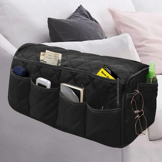 Armchair Caddy, Waterproof Sofa Armrest Organizer, Non Slip Recliner Organizer, Remote Holder for Recline, Recliner Caddy with Pockets Storage for TV Remote, Phone, Magazine (Black)