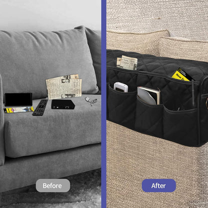 Armchair Caddy, Waterproof Sofa Armrest Organizer, Non Slip Recliner Organizer, Remote Holder for Recline, Recliner Caddy with Pockets Storage for TV Remote, Phone, Magazine (Black)