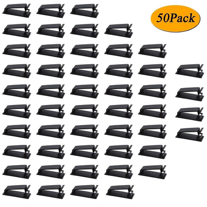 100Pcs Self Adhesive Cable Management Clips, Cable Organizers Wire Clips Cord Holder for TV PC Ethernet Cable under Desk Home Office (Black)