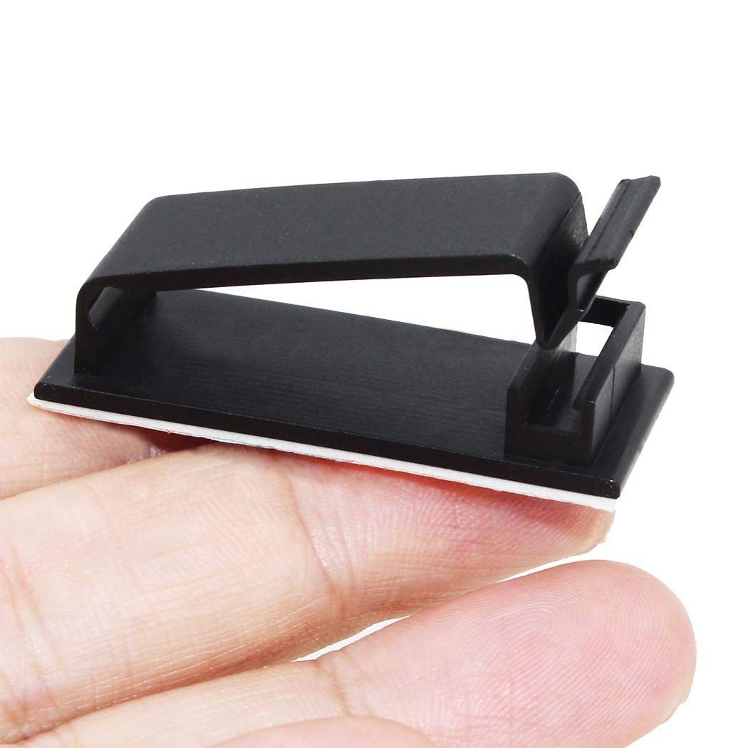 100Pcs Self Adhesive Cable Management Clips, Cable Organizers Wire Clips Cord Holder for TV PC Ethernet Cable under Desk Home Office (Black)