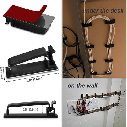 100Pcs Self Adhesive Cable Management Clips, Cable Organizers Wire Clips Cord Holder for TV PC Ethernet Cable under Desk Home Office (Black)