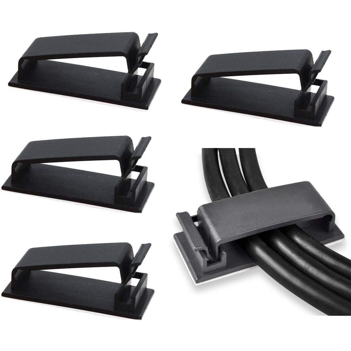100Pcs Self Adhesive Cable Management Clips, Cable Organizers Wire Clips Cord Holder for TV PC Ethernet Cable under Desk Home Office (Black)