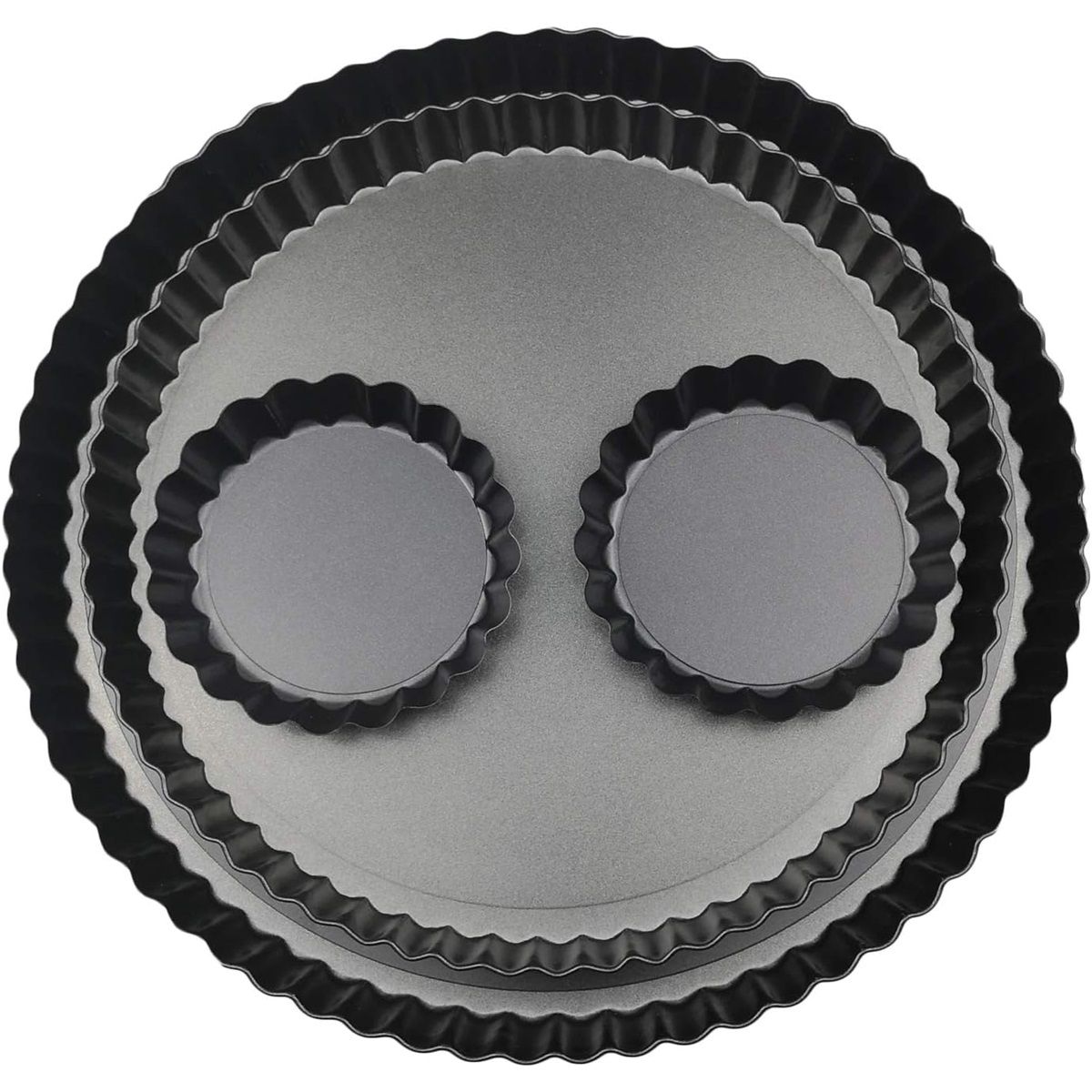 11 & 9 Inch Round Tart Pans with 2Pcs 4'' Mini Pans. Removable Bottom, Non-Stick Coating, Rugged Carbon Steel for Tart Quiche Pie Making. Gift for Christmas Thanksgiving Party Festival Family