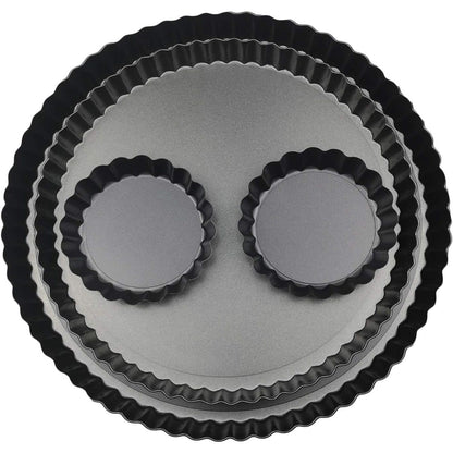 11 & 9 Inch Round Tart Pans with 2Pcs 4'' Mini Pans. Removable Bottom, Non-Stick Coating, Rugged Carbon Steel for Tart Quiche Pie Making. Gift for Christmas Thanksgiving Party Festival Family