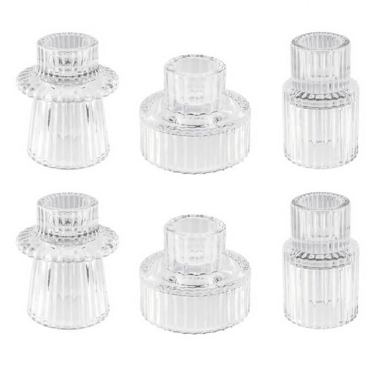 Glass Candlestick Holders Tealight Candle Holders for Table Centerpieces, Wedding Decor and Dinner Party (6 Pcs, Clear)