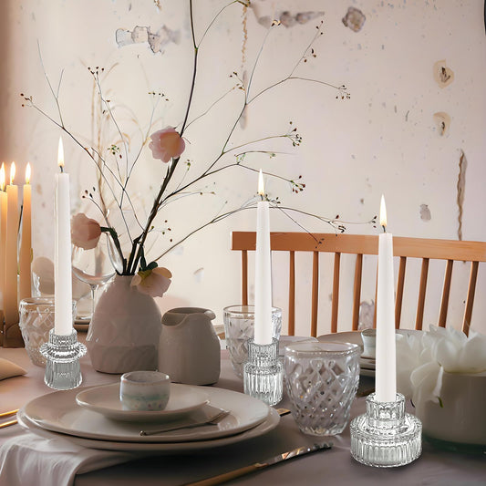 Glass Candlestick Holders Tealight Candle Holders for Table Centerpieces, Wedding Decor and Dinner Party (6 Pcs, Clear)
