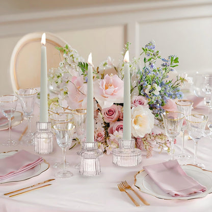 Glass Candlestick Holders Tealight Candle Holders for Table Centerpieces, Wedding Decor and Dinner Party (6 Pcs, Clear)