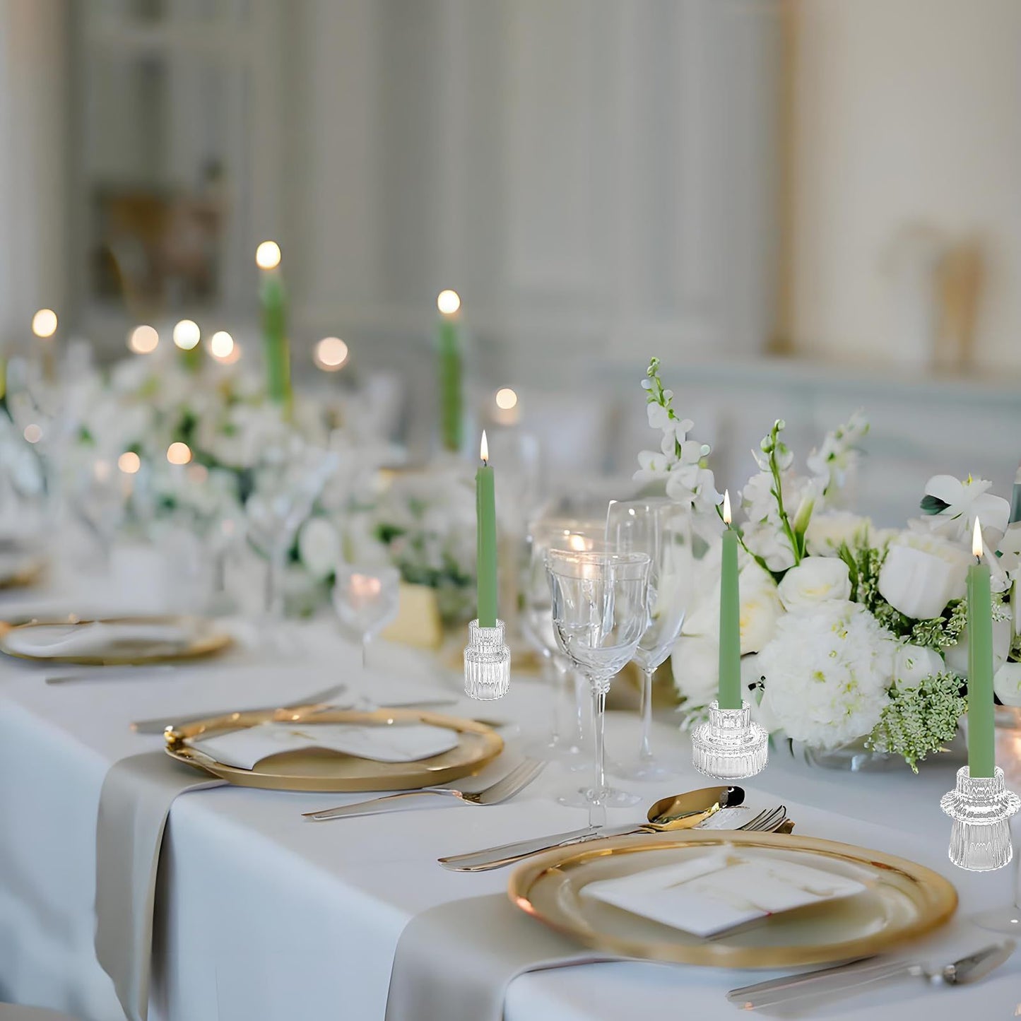Glass Candlestick Holders Tealight Candle Holders for Table Centerpieces, Wedding Decor and Dinner Party (6 Pcs, Clear)