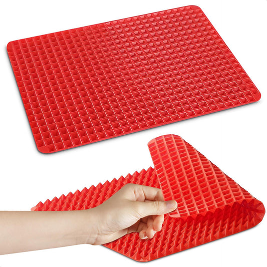 3pcs Red Silicone Baking Mat - 15x10.6" Non Stick Baking Mat With Fat Filtering Red Pyramid Design, Suitable for Oven & Microwave - Flexible & Easy-to-Clean Silicone Cooking Mats