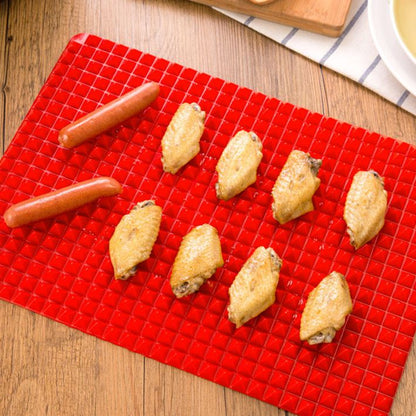 3pcs Red Silicone Baking Mat - 15x10.6" Non Stick Baking Mat With Fat Filtering Red Pyramid Design, Suitable for Oven & Microwave - Flexible & Easy-to-Clean Silicone Cooking Mats