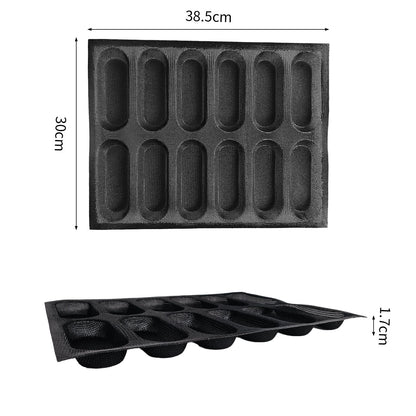Silicone Bread Loaf Pan for Baking, Mini Baguette Bread Pan Perforated Hot Dog Bun Pan 12 Loaf Non Stick Baking Liners Mat