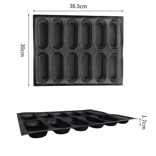 Silicone Bread Loaf Pan for Baking, Mini Baguette Bread Pan Perforated Hot Dog Bun Pan 12 Loaf Non Stick Baking Liners Mat