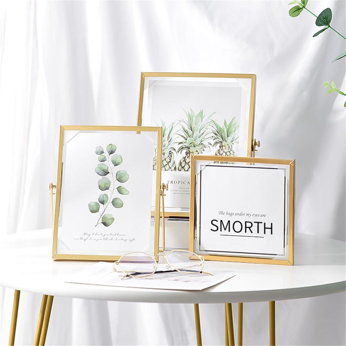 Set of 3 Glass Photo Frame Collection Simple Metal Geometric Picture Frame with Glass Cover Includes 4"" x 4"", 4"" x 6"", 5"" x 7""