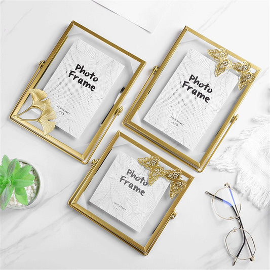 Set of 3 Glass Photo Frame Collection Simple Metal Geometric Picture Frame with Glass Cover Includes 4"" x 4"", 4"" x 6"", 5"" x 7""
