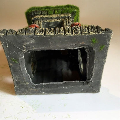 Fish House - Aquarium Decoration with Lifelike Moss, Comes Fish Tank Accessories witth Big Hole for Fish Sleep Rest Hide and Play