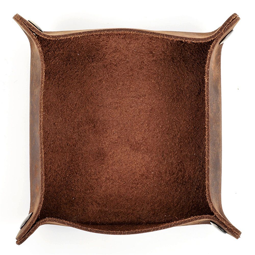 Leather Tray | Desk Organizer | Handmade tray, creative square office desktop, miscellaneous storage box(Brown)