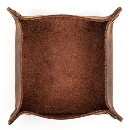 Leather Tray | Desk Organizer | Handmade tray, creative square office desktop, miscellaneous storage box(Brown)