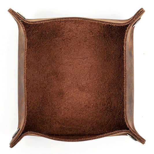 Leather Tray | Desk Organizer | Handmade tray, creative square office desktop, miscellaneous storage box(Brown)