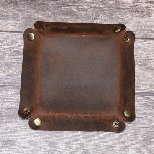 Leather Tray | Desk Organizer | Handmade tray, creative square office desktop, miscellaneous storage box(Brown)