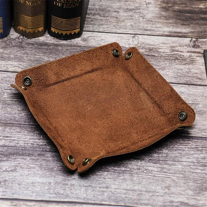 Leather Tray | Desk Organizer | Handmade tray, creative square office desktop, miscellaneous storage box(Brown)