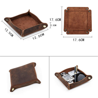 Leather Tray | Desk Organizer | Handmade tray, creative square office desktop, miscellaneous storage box(Brown)