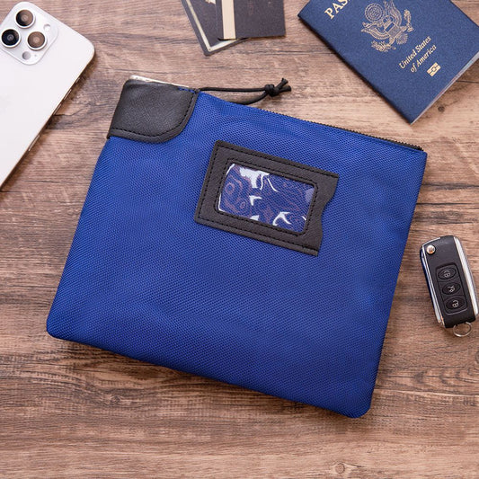 Locking Cash Bag with Keys  Bank Deposit Bag with Pop-Up Lock and ID Cardholder for Secure Money Storage Safe, Blue