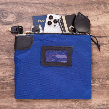 Locking Cash Bag with Keys  Bank Deposit Bag with Pop-Up Lock and ID Cardholder for Secure Money Storage Safe, Blue