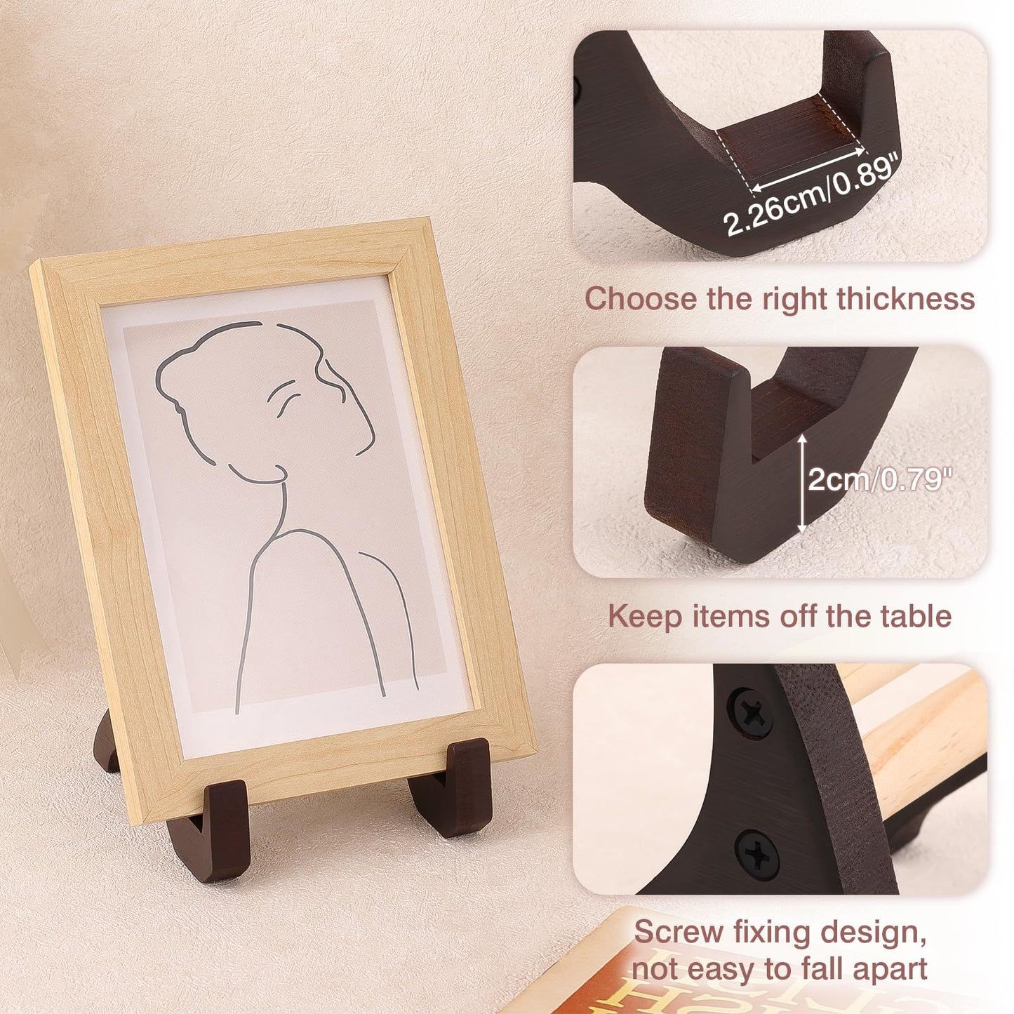 Wood Plate Stand for Display, Picture Frame Easels Stand Holder for Table Top, Display Holder for Photo Card Decorative Plate Artwork