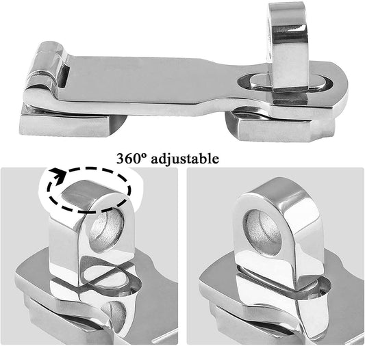 2pcs Marine Grade Stainless Steel Heavy Duty Door Hasp with Turning Padlock Eye Mount Stainless Steel 316 Heavy Duty Door Hasp with Turning Padlock Eye Mount