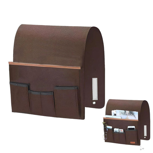 Sofa Armrest Organizer Non-Slip Bedside Armchair Caddy Storage Basket Bag Slip Resistant Couch Remote Control Holder Storage Bag for Cellphone,Tablet,Magazines,Glasses(Brown)