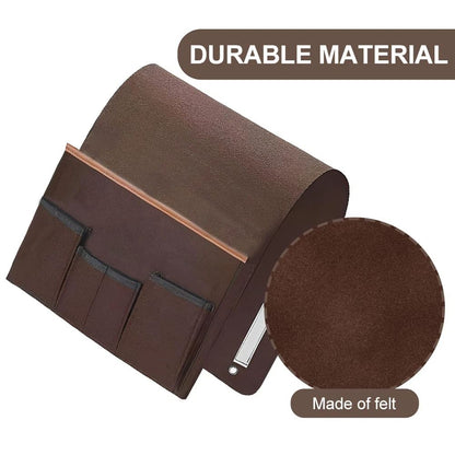 Sofa Armrest Organizer Non-Slip Bedside Armchair Caddy Storage Basket Bag Slip Resistant Couch Remote Control Holder Storage Bag for Cellphone,Tablet,Magazines,Glasses(Brown)