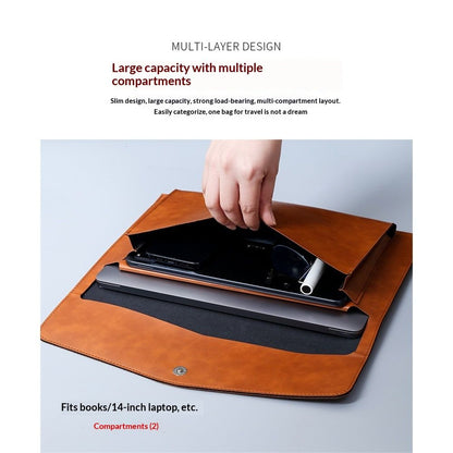1 Piece PU Leather Envelope File Folders A4 Paper Document Filing Envelope Document Organizer Leather Portfolio Folder Holder (Brown)