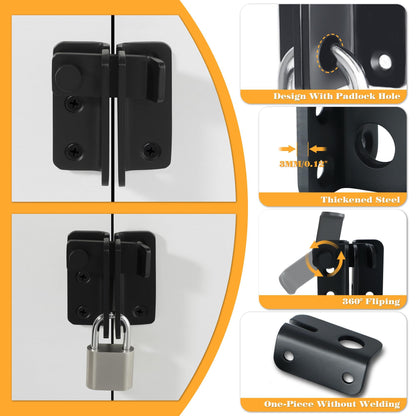 2pcs Flip Latch Gate Latch with Padlock Hole,Stainless Steel Barn Door Lock Sliding Door Bolt Latch Safety Door Lock Catch for Toilet Barn Fence Garage Door Pet Room black（Small size left opening）