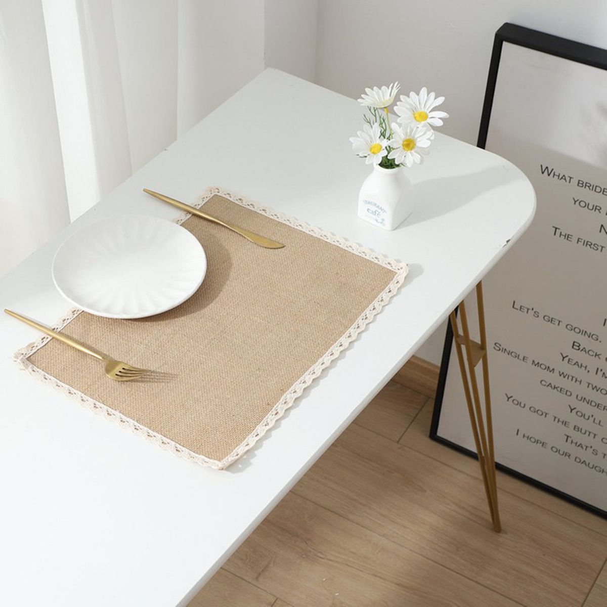 Placemats and Beige Lace Jute Rustic Farmhouse Table Mats Table Decor & One of Life's Little Home Luxuries for Special Occasions, Parties, Weddings, BBQ's, Holidays (Set of 6)