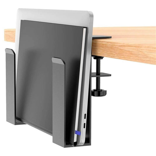 Adjustable Side Laptop Mount, No Drill Desk Storage Organizer,  Stainless steel Hanging Notebooks Holder, Punch-Free Clamp , Documents With Anti-Scratch Silicone (BLACK)