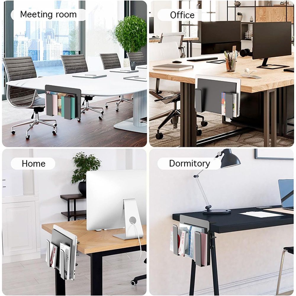 Adjustable Side Laptop Mount, No Drill Desk Storage Organizer,  Stainless steel Hanging Notebooks Holder, Punch-Free Clamp , Documents With Anti-Scratch Silicone (BLACK)