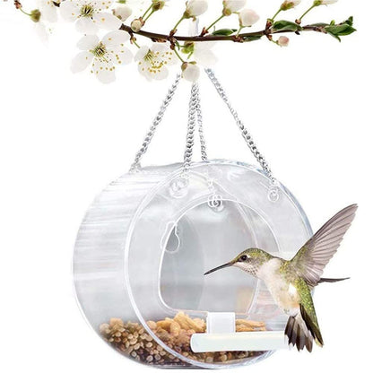 Round Acrylic Hanging Bird Feeder Bowl Transparent Food Cage for Small Birds Indoor Outdoor Feeding Rack for Canaries Parrots Finches