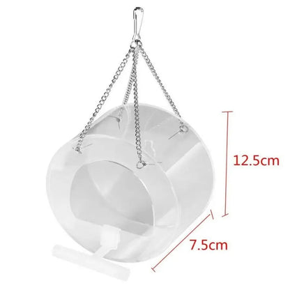 Round Acrylic Hanging Bird Feeder Bowl Transparent Food Cage for Small Birds Indoor Outdoor Feeding Rack for Canaries Parrots Finches