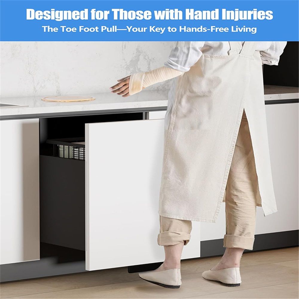 Hands Free Garbage Drawer Foot Pull Handle Foot Pull for Trash Cabinet Drawer, Touchless Hands Free Design for Full Overlay Cabinet Door (2Pack Black)