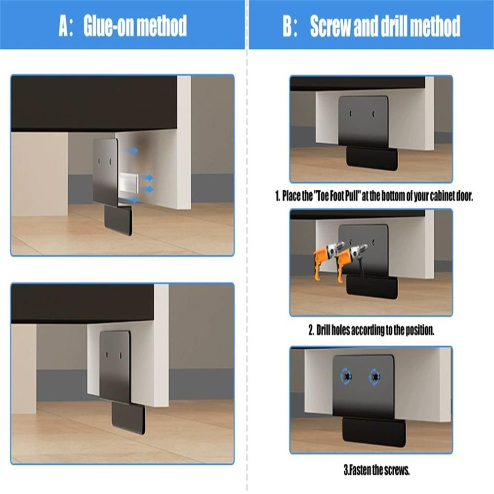 Hands Free Garbage Drawer Foot Pull Handle Foot Pull for Trash Cabinet Drawer, Touchless Hands Free Design for Full Overlay Cabinet Door (2Pack Black)