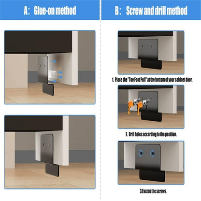 Hands Free Garbage Drawer Foot Pull Handle Foot Pull for Trash Cabinet Drawer, Touchless Hands Free Design for Full Overlay Cabinet Door (2Pack Black)
