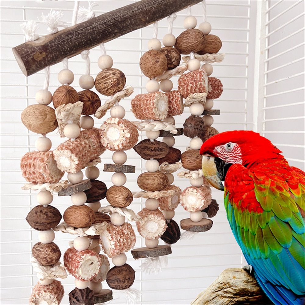 Large parrot toys, natural nuts, corn cobs, wooden African grey macaw, chew and tear toys, cockatoos, cockatoos, and large and medium-sized birds